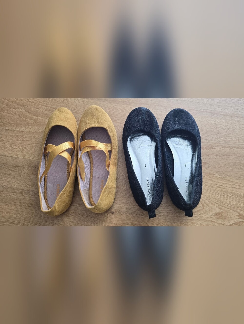 Old Navy / Joe Fresh Black and Mustard Girls Ballet Flats Duo